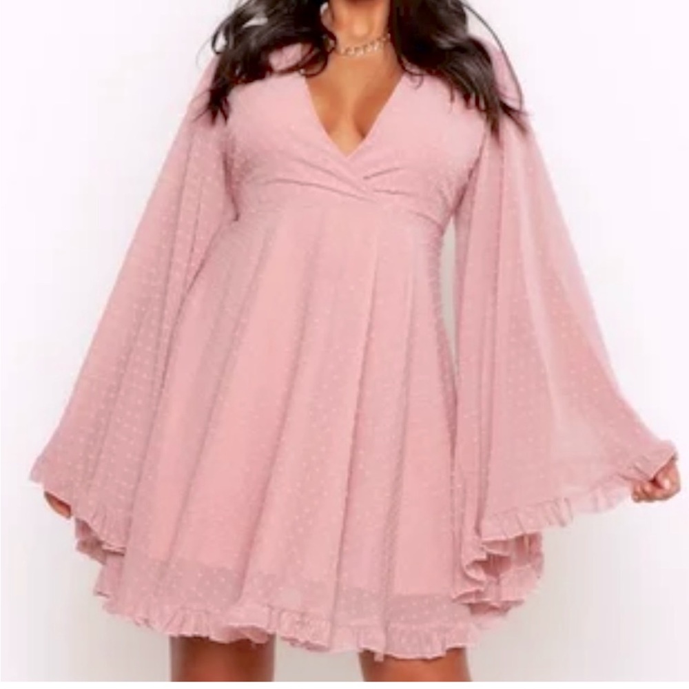 Boohoo Dobby Chiffon Wide Sleeve Skater Dress